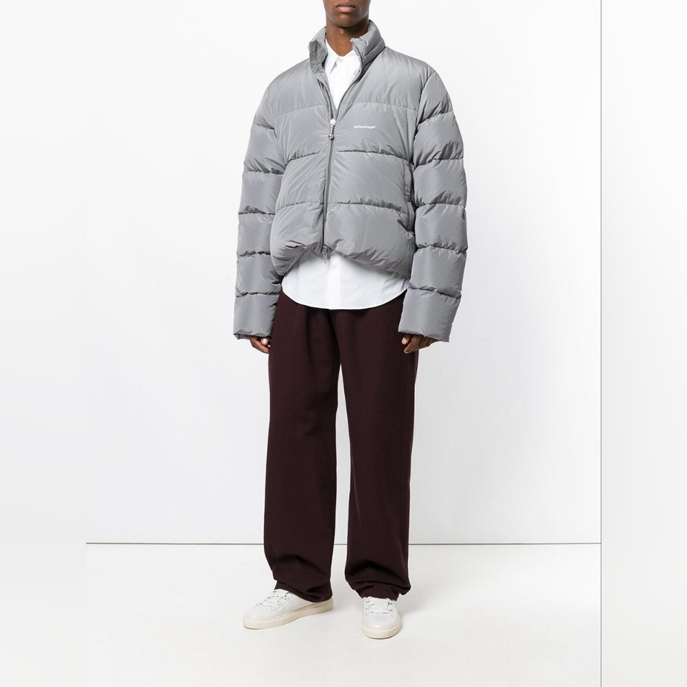Balenciaga Style C-Shape Puffer Jacket, Unisex, Gray, Size XL